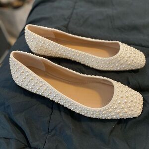 INC off White Pearl Studded Flats Size 11